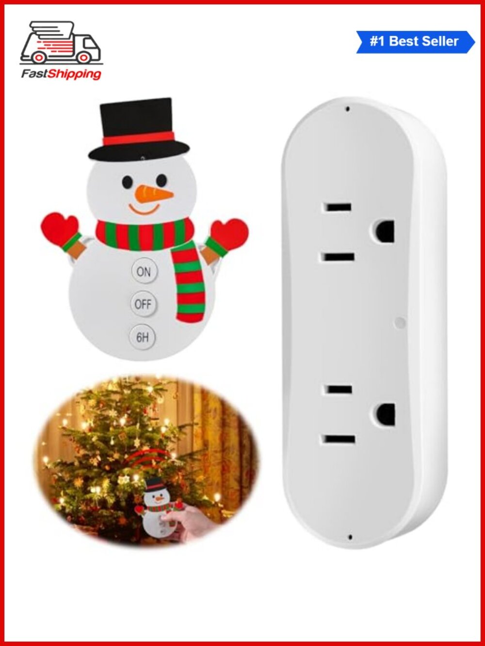 🎅 Wireless Remote Outlet Switch 82Ft Range 6-Hour Timer Dual Socket for